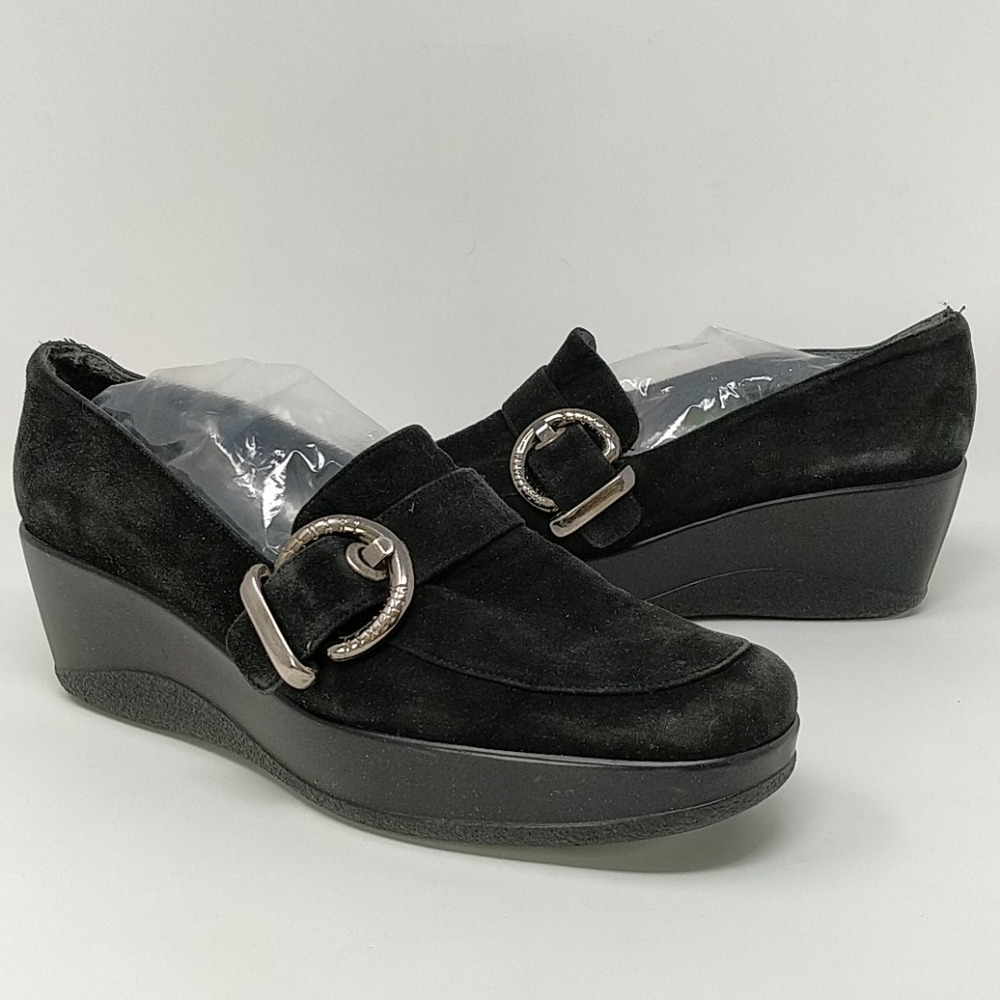 Stuart Weitzman Black Suede Wedge Loafers Size 9M